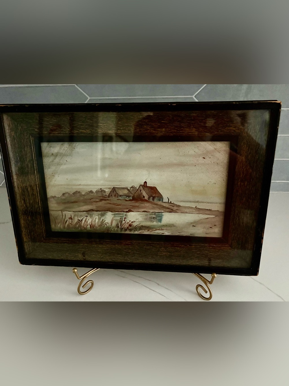 Antique Tonalist Watercolor Landscape Framed Art